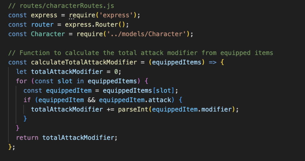 sample code from characterRoutes.js